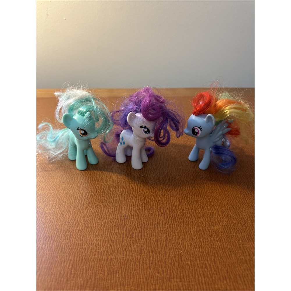 Set Of 3 My Little Ponies G4 Rainbow, Heartstrings, Rarity 3.5 In